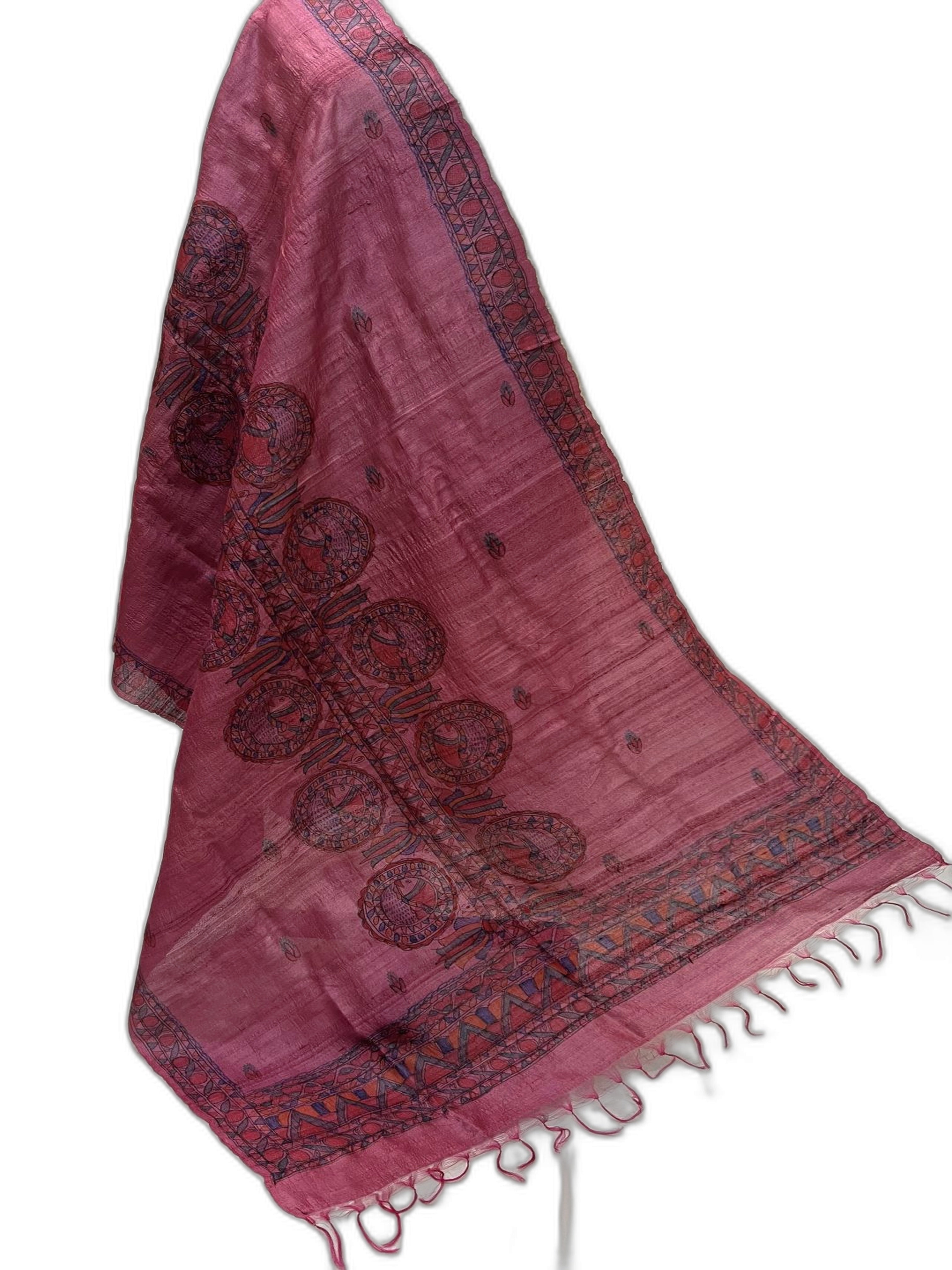 Hand-Woven Desi Tussar Silk Dupatta with Fish Motif